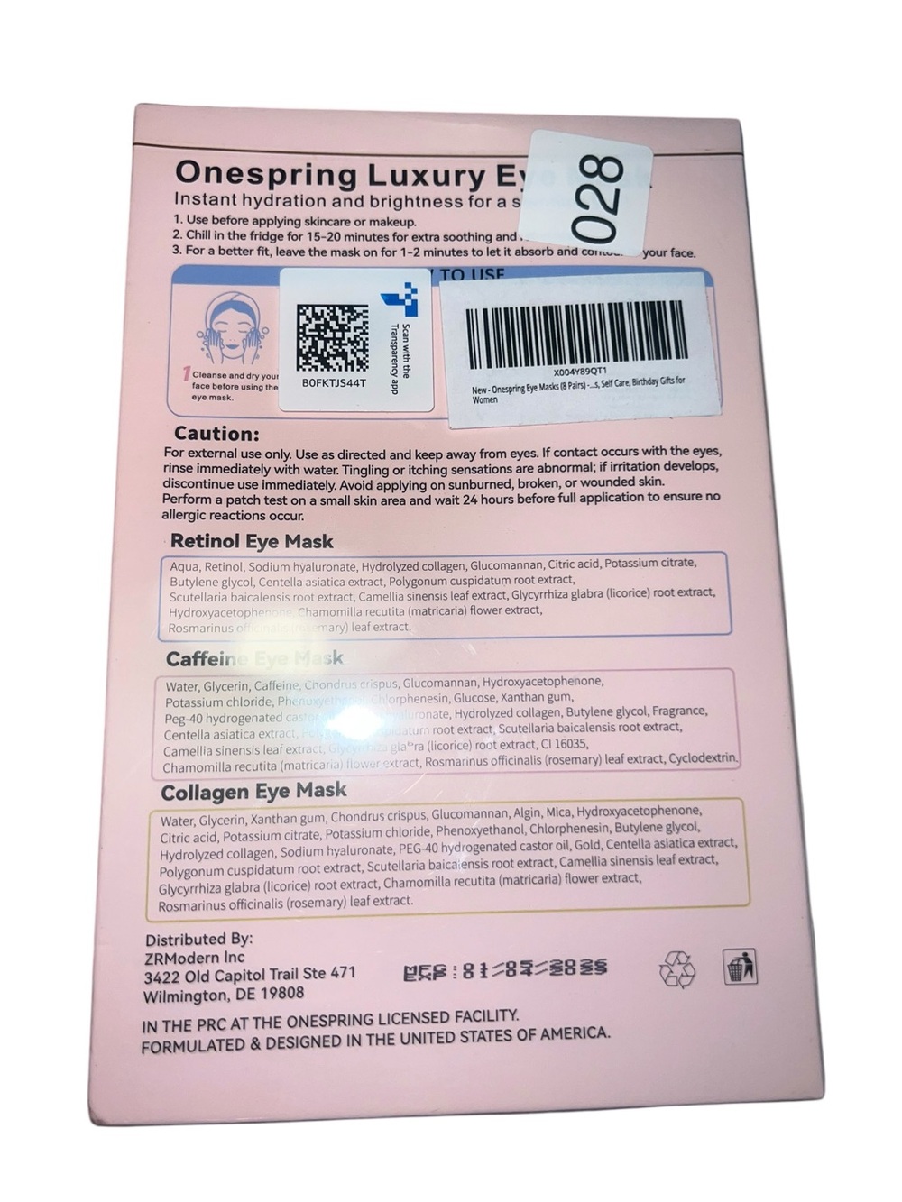 Onespring Hydrating & Moisturizing Under Eye Patches NIB - Picture 4 of 7